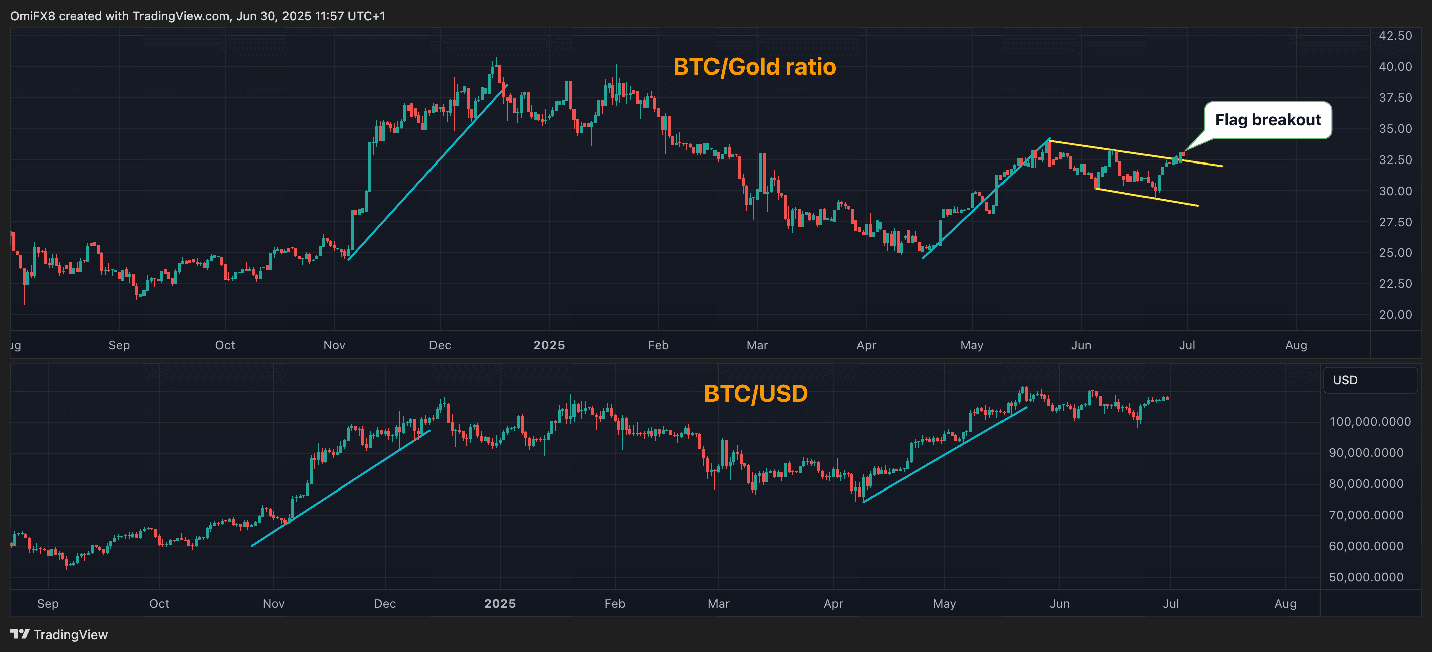 BTC / Golden Ratio y boletos diarios BTC / USD. (TradingView / CoinDesk)