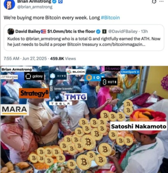 Brian Armstrong Tweets en la compra de Bitcoina por semana.