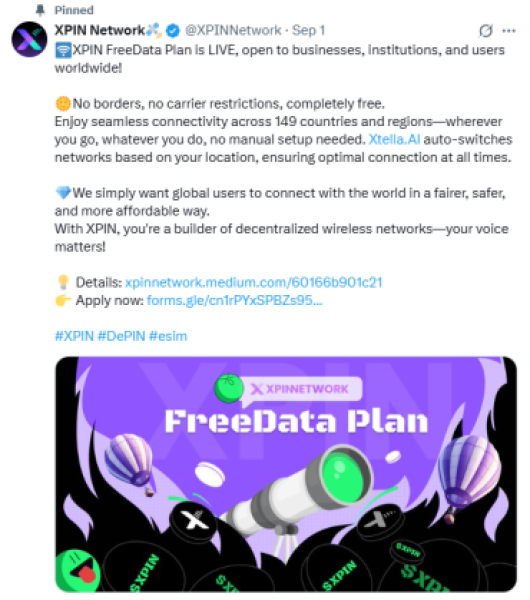 La red XPIN anunció su plan de datos gratuito en X.