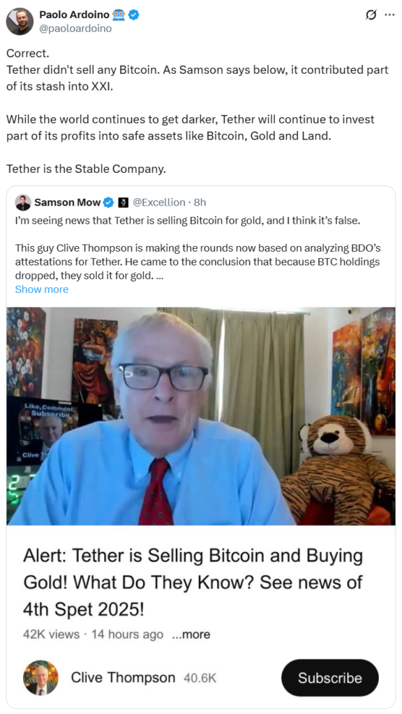 A Internet le encanta una buena teoría de la conspiración, especialmente cuando incluye Tether: Eternal Boogeyman Crypto Twitter. Esta semana, los rumores estaban girando de que el editor de Stile más grande del mundo fue expulsado por sus bolsas de bitcoin para perseguir un gran metal. Pero el CEO de Tether, Paolo Ardoino, no tenía.