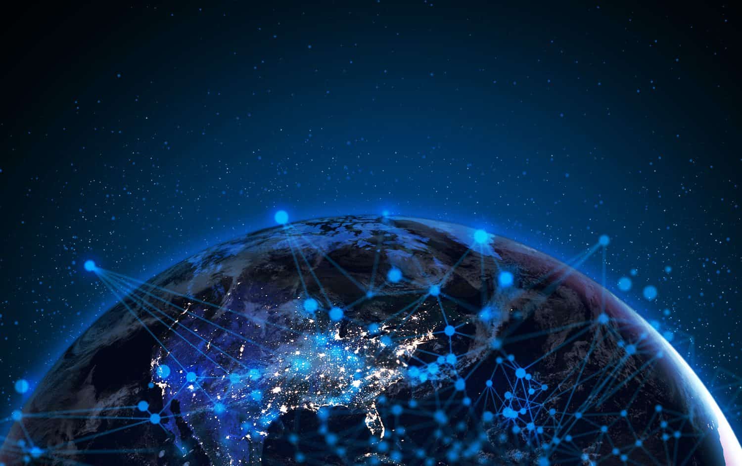 holograma de señal satelital ai ui tecnología red social global mundo tierra con gráfico de brillo de red alrededor del sistema de datos enlace de comunicación innovación Elementos de esta imagen proporcionada por la NASA