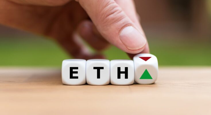 The letters "E, T, and H" on dice with an up and down arrow.