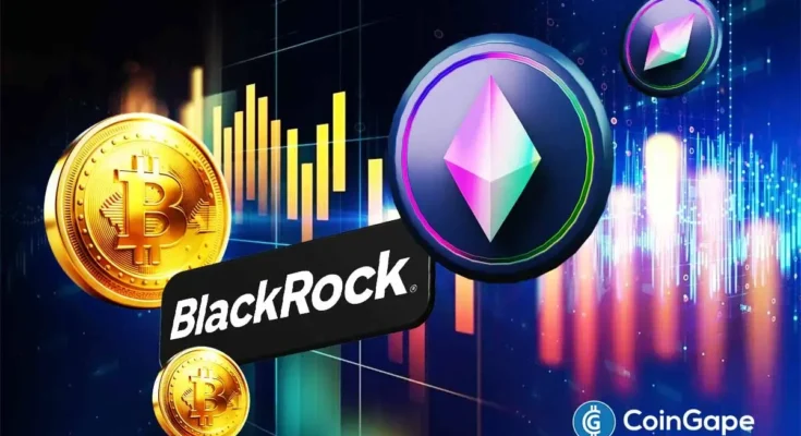 an image of BlackRock, Bitcoin, and Ethereum logo