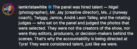 Comente sobre la discusión del panel de talentos de reality con un enfoque en la responsabilidad.