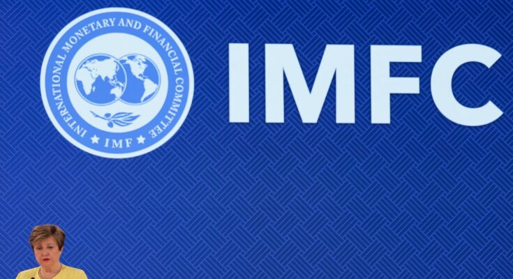 IMF Managing Director Kristalina Georgieva speaks during a press briefing following a meeting of the IMFC (International Monetary and Financial Committee) at the 2026 IMF and World Bank Group Spring Meetings in Washington, DC, on April 17, 2026.