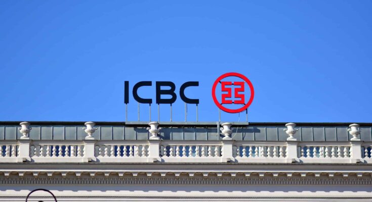 Warsaw, Poland. 10 March 2022. Sign ICBC. Company signboard ICBC.